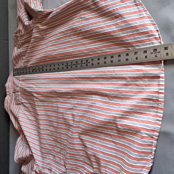 Banana Republic Cotton Shirt Men's Medium Gray Salmon Striped Camp Collared - Picture 7 of 8